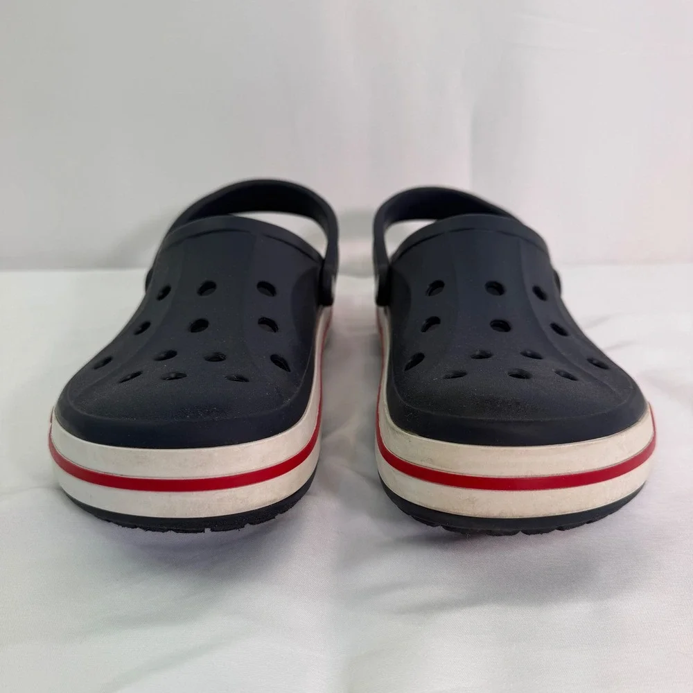Crocs Bayaband Clog Navy Blue Red White Logo Mens Size 13 Slip On Shoes